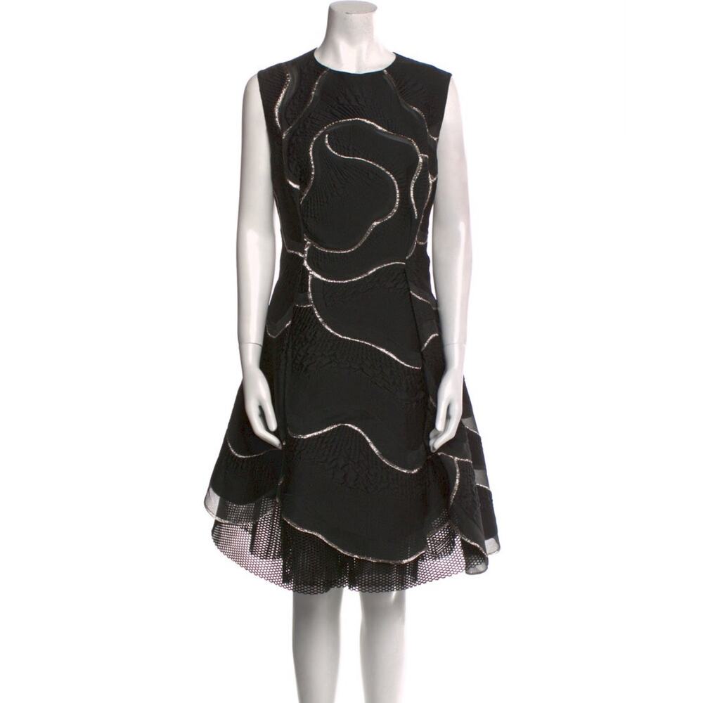 Talbot Runhof Black Gold Metallic Cocktail Dress Size 12 A-Line Sleeveless